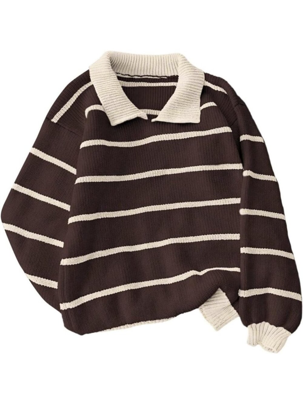 Oversized Striped Rugby Sweater for Women | Chunky Collared Pullover Top